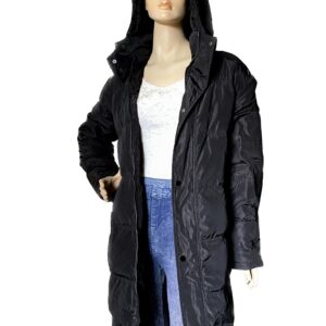 Home long duck down black parka jacket